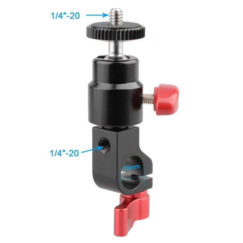 CAMVATE 15mm Rod Clamp & Ball Head Mount Adapter with 1/4"-20 Thread to Attach DIY Accessories(Red, 2 Pieses) - 1783 - Image 2